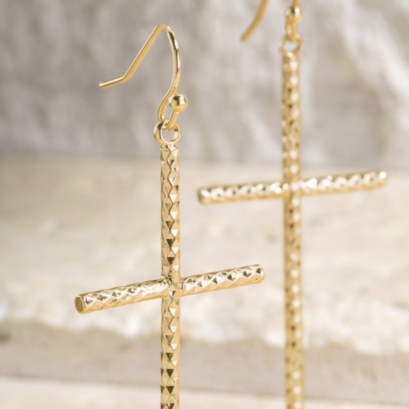 Gold Cross Earrings - Picture 2 of 2
